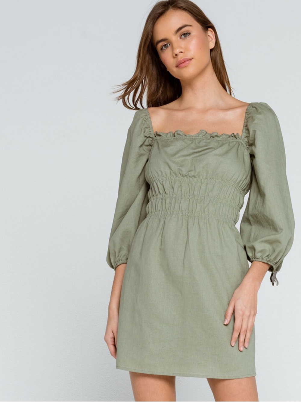 Charlie Holiday Sage Green Square-Neck Mini Dress